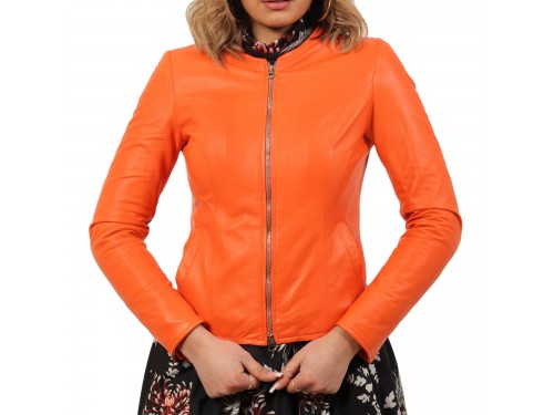 Giubbino in pelle di vitello nappa arancio