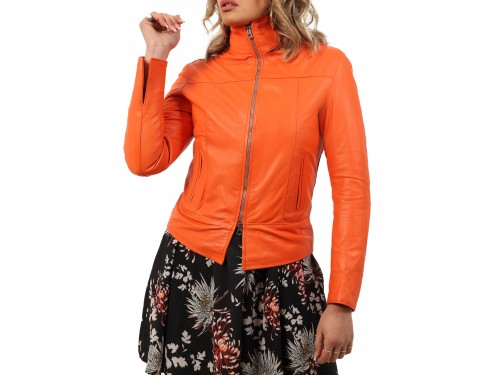 Giubbino in pelle di vitello nappa arancio