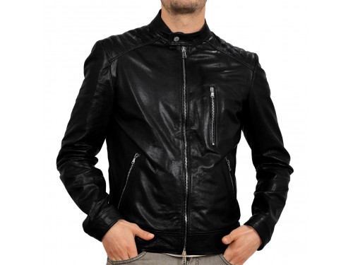 Biker in vera pelle di vitello nero