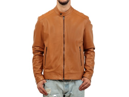 Giubbino in vera pelle di vitello color cuoio