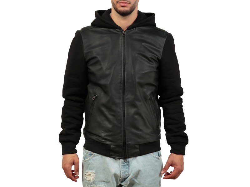 Giacca jeans con maniche in pelle hot sale