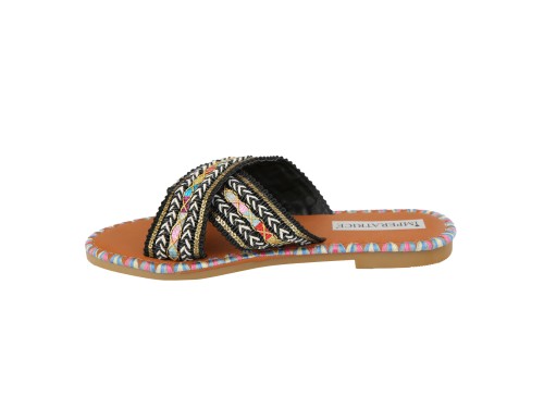 Ciabatte con fasce intrecciate ricamate multicolore