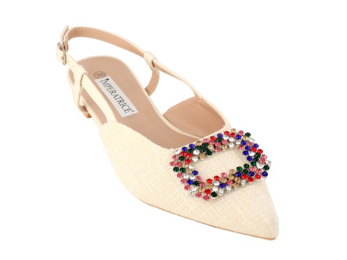Ballerine slingback in tweed con applicazione gioiello