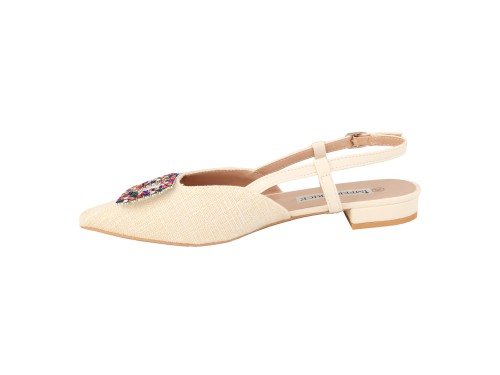 Ballerine slingback in tweed con applicazione gioiello