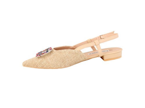 Ballerine slingback in tweed con applicazione gioiello