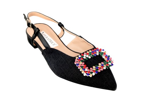Ballerine slingback in tweed con applicazione gioiello