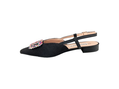 Ballerine slingback in tweed con applicazione gioiello