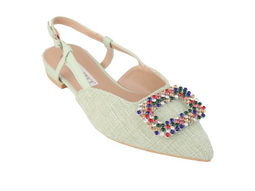 Ballerine slingback in tweed con applicazione gioiello