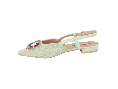 Ballerine slingback in tweed con applicazione gioiello