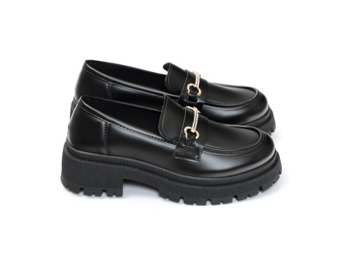 Mocassini in simil pelle platform con applicazione color oro