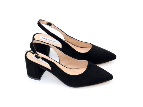 Dècolletè slingback in simil camoscio con tacco comodo quadrato