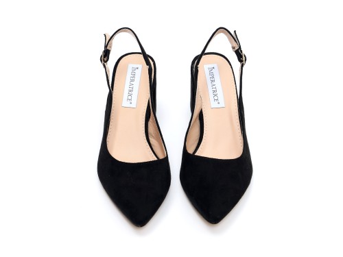 Dècolletè slingback in simil camoscio con tacco comodo quadrato