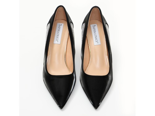 Dècolletè pumps in simil pelle verniciata con strass laterali