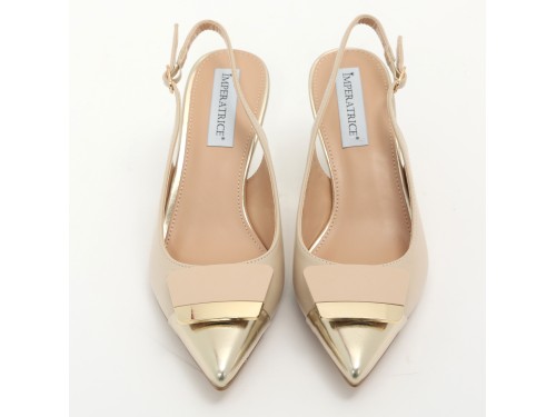 Dècolletè slingback bicolore con applicazione sulla punta