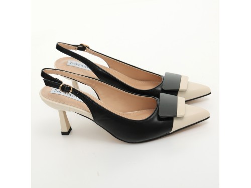 Dècolletè slingback bicolore con applicazione sulla punta
