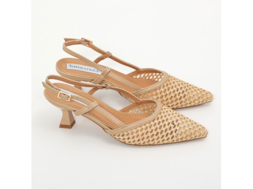 Dècolletè slingback in simil pelle con ricamo