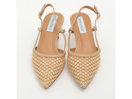 Dècolletè slingback in simil pelle con ricamo