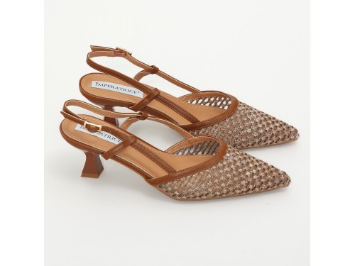 Dècolletè slingback in simil pelle con ricamo