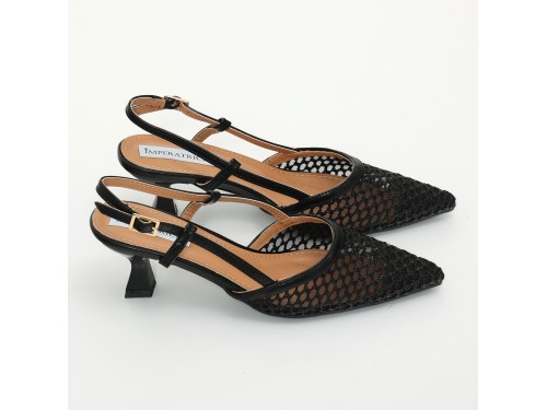Dècolletè slingback in simil pelle con ricamo