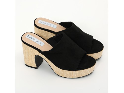 Sandali platform in simil camoscio con tacco in rafia