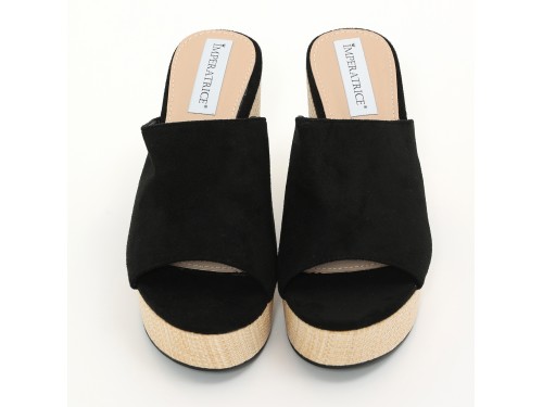 Sandali platform in simil camoscio con tacco in rafia