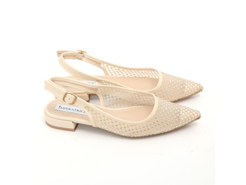 Ballerine slingback con tomaia semitrasparente ricoperta di strass