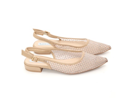 Ballerine slingback con tomaia semitrasparente ricoperta di strass