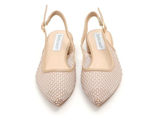 Ballerine slingback con tomaia semitrasparente ricoperta di strass
