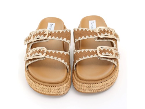 Sandali platform in simil pelle con fibbie color oro