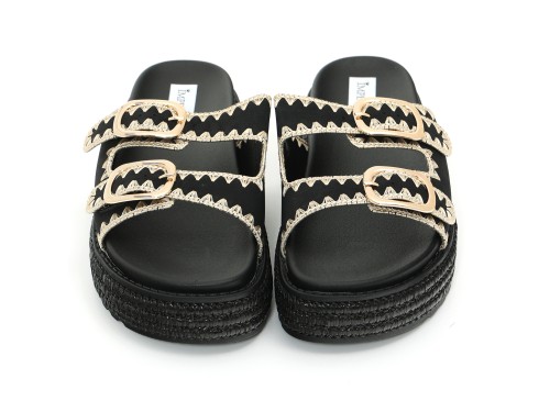Sandali platform in simil pelle con fibbie color oro