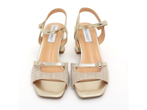 Sandali in simil pelle con tacco comodo e dettaglio cinturino strass