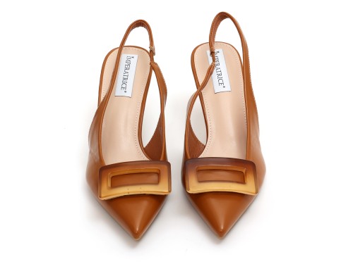 Dècolletè slingback in simil pelle con applicazione sulla punta