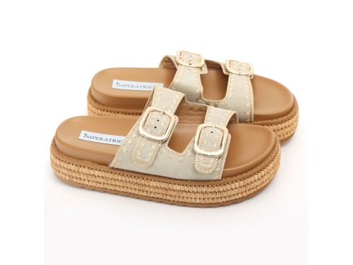 Sandali platform in simil pelle con fibbie color oro
