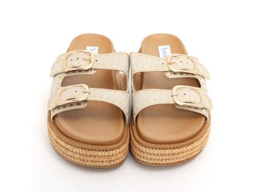 Sandali platform in simil pelle con fibbie color oro