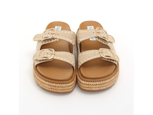 Sandali platform in simil pelle con fibbie color oro