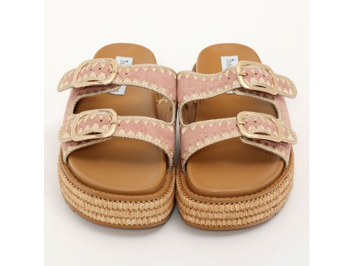 Sandali platform in simil pelle con fibbie color oro