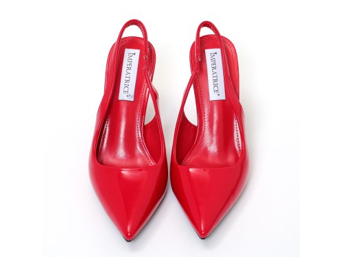 Dècolletè slingback in simil pelle verniciata con tacco a rocchetto tondo