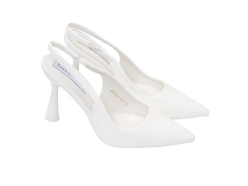 Dècolletè slingback in simil pelle verniciata con tacco a rocchetto tondo