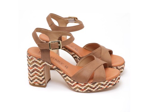 Sandali in simi pelle con tacco e plateaux multicolore