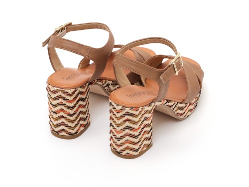 Sandali in simi pelle con tacco e plateaux multicolore