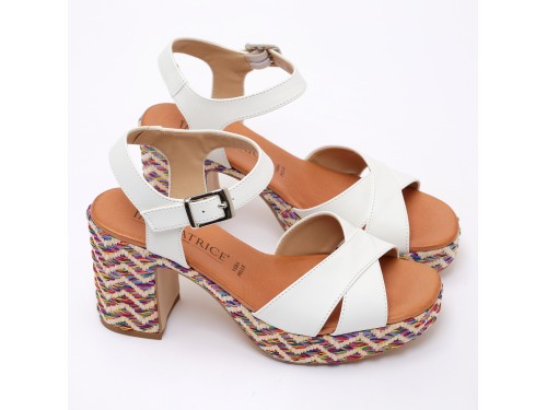 Sandali in simi pelle con tacco e plateaux multicolore