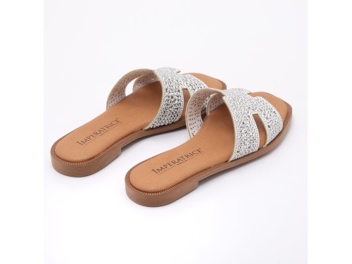 Ciabatte con strass in simil pelle con sottopiede comodissimo in memory