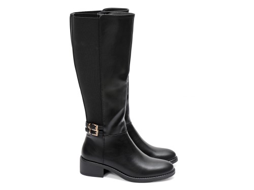 Stivale in simil pelle con fascia elastica e cinturino dorato