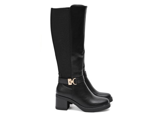 Stivale in simil pelle con fascia elastica e cinturino dorato