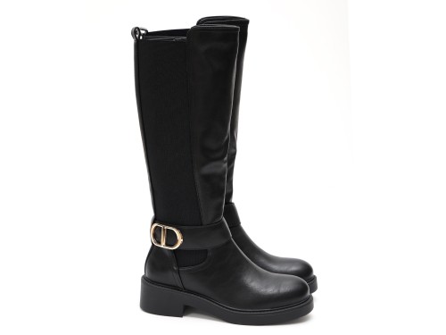 Stivale in simil pelle con fascia elastica e cinturino dorato