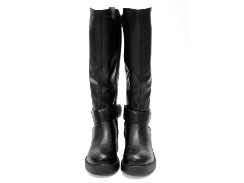 Stivale in simil pelle con fascia elastica e cinturino dorato