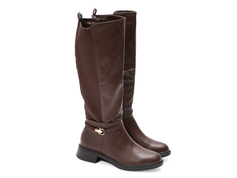 Stivale in simil pelle con cinturino e elastico laterale