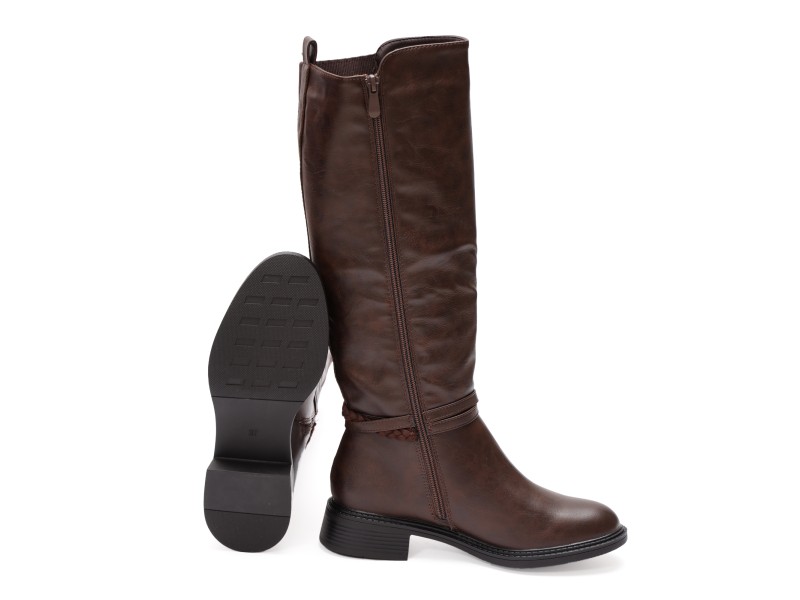 Stivale in simil pelle con cinturino e elastico laterale