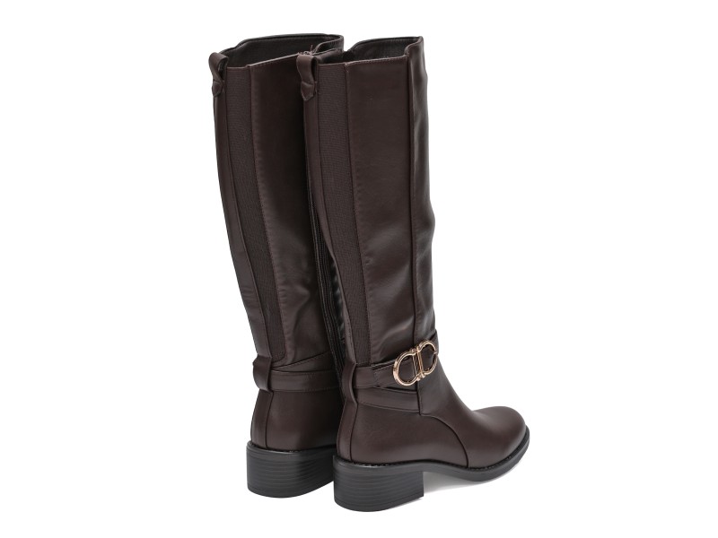 Stivale in simil pelle con cinturini e fascia elastica