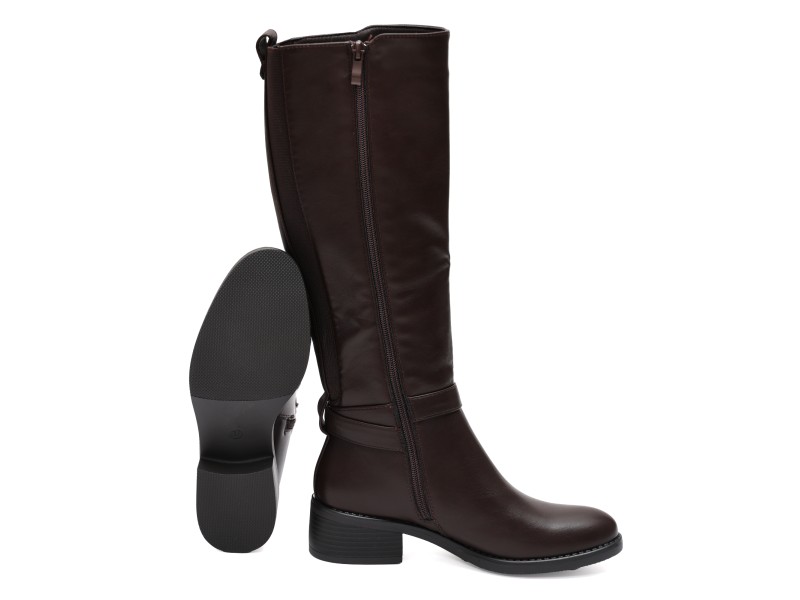 Stivale in simil pelle con cinturini e fascia elastica